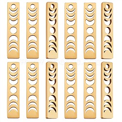 20Pcs Ion Plating(IP) 304 Stainless Steel Pendants, Rectangle with Phase of the Moon, Real 18K Gold Plated, 26x6x1.5mm, Hole: 2mm(FIND-SZ0006-03G)