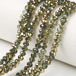 Electroplate Transparent Glass Beads Strands, Half Golden Plated, Faceted, Rondelle, Dark Sea Green, 3.5x3mm, Hole: 0.4mm, about 123~127pcs/strand, 13.7~14.1 inch(35~36cm)(EGLA-A034-T3mm-O09)