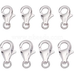 CHGCRAFT 8Pcs 2 Style Rhodium Plated 925 Sterling Silver Lobster Claw Clasps, Platinum, 9.5mm and 11.5mm, Hole: 1mm, 4Pcs/style(STER-CA0001-03)