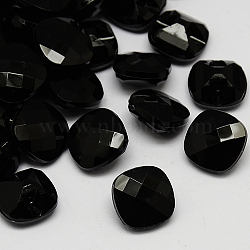 Taiwan Acrylic Rhinestone Buttons, Faceted, 1-Hole, Square, Black, 15x15x8mm, Hole: 1mm(BUTT-F018-15mm-01)