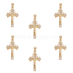 6Pcs Brass Micro Pave Clear Cubic Zirconia Pendants, Long-Lasting Plated, Crucifix Cross, Real 18K Gold Plated, 30x18x4.5mm, Hole: 3.5x5.5mm(ZIRC-SZ0003-62)