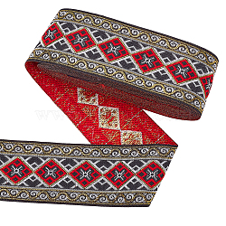 7M Ethnic Style Polyester Rhombus Jacquard Ribbon, for Garment Accessories, Red, 2 inch(50mm), about 7.66 Yards(7m)/pc(OCOR-WH0086-98A)