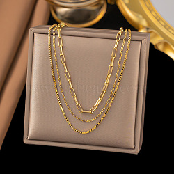 304 Stainless Steel 3 Layer Necklaces for Women, Real 18K Gold Plated, 15.87 inch(40.3cm)(NJEW-C084-03G)