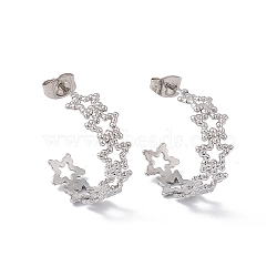 304 Stainless Steel Star Wrap Stud Earrings, Half Hoop Earrings for Women, Stainless Steel Color, 21x8mm, Pin: 0.8mm(EJEW-G314-02P)