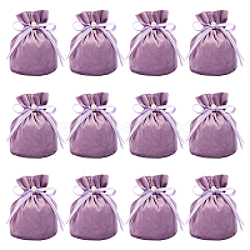 Velvet Jewelry Bags with Drawstring & Plastic Imitation Pearl, Velvet Cloth Gift Pouches, Medium Purple, 13.2x14x0.4cm(TP-NB0001-20E)