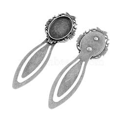 Tibetan Style Bookmark Cabochon Settings, Cadmium Free & Lead Free, Antique Silver, Tray: 25x18mm, 88x28x4mm(TIBE-S161-AS-NR)