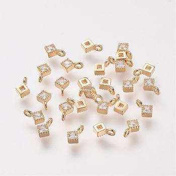 Brass Cubic Zirconia Pendants, Nickel Free, Real 18K Gold Plated, Rhombus, 6x4x2mm, Hole: 1mm