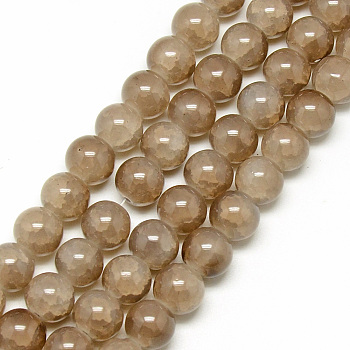 Baking Painted Crackle Glass Beads Strands, Round, Tan, 8mm, Hole: 1.3~1.6mm, about 100pcs/strand, 31.4 inch