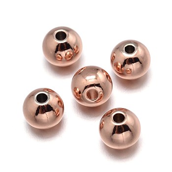 Brass Beads, Lead Free & Nickel Free & Cadmium Free, Solid Round, Real Rose Gold Plated, 4mm, Hole: 1.5~2mm