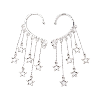 Star Tibetan Style Alloy Cuff Earrings for Women, Star, Antique Silver, 113.5x38mm