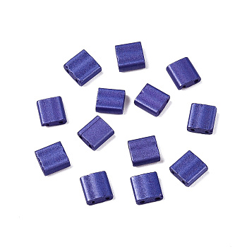 2-Hole Baking Paint Glass Seed Beads, Rectangle, Dark Blue, 5x4.5~5.5x2~2.5mm, Hole: 0.5~0.8mm