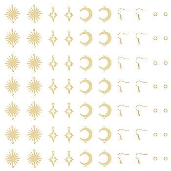 HOBBIESAY DIY Moon & Star & Sun Earring Making Kit, Including Brass Pendants & Connectors & Earring Hooks & Jump Rings, Golden, 108Pcs/box