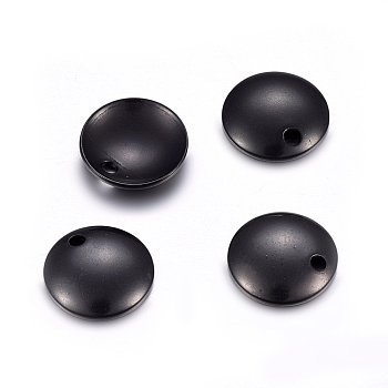 304 Stainless Steel Dome Charms, Flat Round with Cambered, Electrophoresis Black, 10x2mm, Hole: 1.5mm