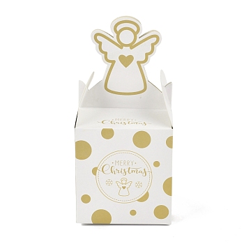 Christmas Theme Paper Fold Gift Boxes, for Presents Candies Cookies Wrapping, White, Angel Pattern, 8.5x8.5x18cm