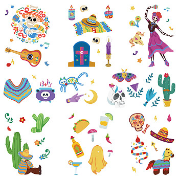 8 Sheets 8 Styles Cinco de Mayo PVC Waterproof Wall Stickers, Self-Adhesive Decals, for Window or Stairway Home Decoration, Rectangle, Cactus, 200x145mm, about 1 sheets/style