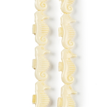 Synthetic Coral Carved Beads Strands, Dyed, Sea Horse, Lemon Chiffon, 25x13x5.5mm, Hole: 1.4mm, about 15pcs/strand, 14.96''(38cm)