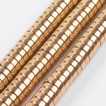 Electroplate Non-magnetic Synthetic Hematite Beads Strands, Heishi Beads, Flat Round/Disc, Golden Plated, 6.5x2mm, Hole: 0.8mm, about 202pcs/strand, 16.14 inch(41cm)