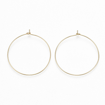 Brass Hoop Earrings Findings, Wine Glass Charms, Real 18K Gold Plated, 22 Gauge, 44.5x41x4mm, Pin: 0.6mm