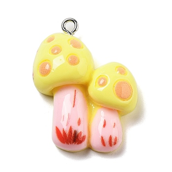 Resin Pendants, Mushroom, Yellow, 32x23x8.5mm, Hole: 2mm