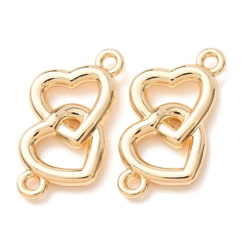Alloy Connector Charms, Double Heart Links, Rack Plating, Long-Lasting Plated, Cadmium Free & Lead Free, Golden, 25x13x3.5mm, Hole: 1.6mm
