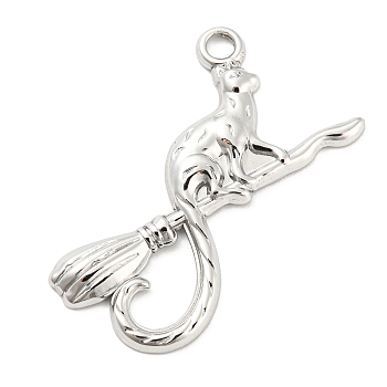 Non-Tarnish 304 Stainless Steel Pendants, Cat Shape Charms, Stainless Steel Color, 28.5x28x2mm, Hole: 2.2mm