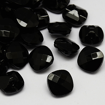 Taiwan Acrylic Rhinestone Buttons, Faceted, 1-Hole, Square, Black, 15x15x8mm, Hole: 1mm