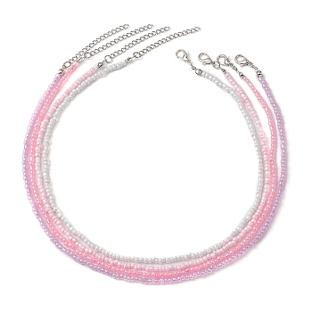 4Pcs 4 Colors Glass Seed Beaded Necklaces Set, with 304 Stainless Steel Clasps, Mixed Color, 14-5/8~14-3/4 inch(37~37.5cm), 1Pc/color