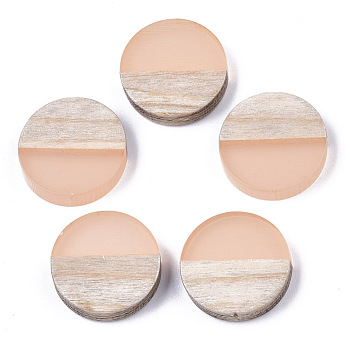 Resin & Wood Cabochons, Flat Round, Two Tone, PeachPuff, 15x3.5mm