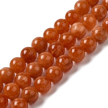 Natural Dyed Jade Beads Strands, Round, Dark Orange, 8.5mm, Hole: 0.8mm, about 45~46pcs/strand, 14.69''~15.04''(37.3~38.2cm)