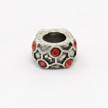 Zinc Alloy Pave Grade A Rhinestone European Beads, Rondelle, Hyacinth, 10x5.5mm, Hole: 5mm