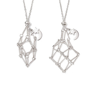 2Pcs 2 Styles 304 Stainless Steel Star Moon Macrame Pouch Pendant Necklace Making, Non-Tarnish, Stainless Steel Color, 23.62~29.33 inch(60~74.5cm), 1pc/style