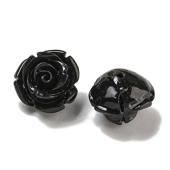 Synthetic Shell Dyed Carved Beads, Flower, Half Hole, Black, 12x8.5mm, Hole: 1mm