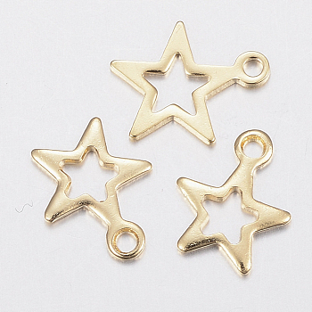 201 Stainless Steel Charms, Star, Real 18k Gold Plated, 11x9x0.7mm, Hole: 1.2mm
