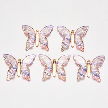 Transparent Acrylic Pendants, with Plated Bottom, Butterfly, Colorful, 34x39x5.5mm, Hole: 1.2mm