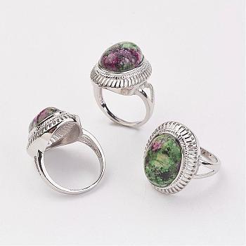 Natural Ruby in Zoisite Finger Rings, with Brass Ring Finding, Platinum, Oval, Size 8, 18mm