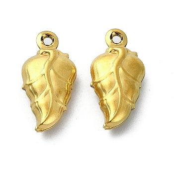 Ion Plating(IP) 304 Stainless Steel Pendants, Leaf Charms, Real 18K Gold Plated, 15x7.5x4.5mm, Hole: 1mm