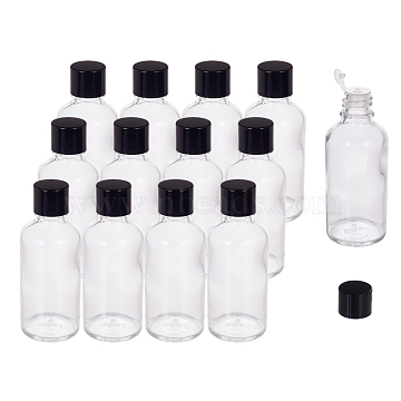 BENECREAT 50ml Glass Essential Oil Bottle, with PP Plastic Screw Lid  & Inner Plug, Clear, 9.75x3.75cm, Capacity: 50ml, 15pcs/box(MRMJ-BC0001-74-50ml)