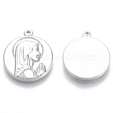 Real Platinum Plated Flat Round Stainless Steel Pendants