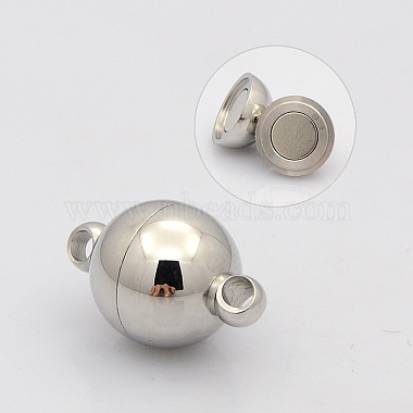 Round 304 Stainless Steel Magnetic Clasps with Loops(STAS-N014-01-14mm)-2