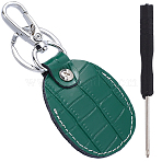 1 Set Cowhide Pendant Keychains, with Alloy Findings, Platinum, with Screwdriver, Teardrop, Dark Slate Gray, 62x47mm(KEYC-CL0001-26B)