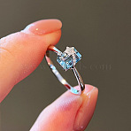 925 Sterling Silver with Cubic Zirconia Finger Rings, Platinum, Rectangle with Star Pattern, Light Sky Blue, US Size 8(18.1mm)(FS-WGFD4D7-03)