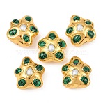 Natural Pearl & Synthetic Malachite Pendants, with Brass Findings, Flower, Golden, 24.5~26x22~24x13~14mm, Hole: 0.8~1mm(KK-H516-11G)