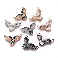 Brass Micro Pave Cubic Zirconia Pendants, with Shell, Owl, Mixed Color, 17.5x25x4mm, Hole: 1.4mm(BSHE-F012-14)