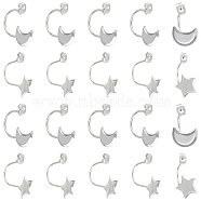 40Pcs 2 Styles 304 Stainless Steel Ear Nuts, Butterfly Earring Backs for Post Earrings, with Moon & Star Trays, Stainless Steel Color, 24~25x12~13mm, Hole: 1mm, Tray: 4.5~8x9.5~10mm, 20pcs/style(STAS-DC0007-33)