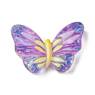 Spray Painted Resin Decoden Cabochons, with Paillette/Glitter Sequins, Butterfly, Orchid, 21x31x7mm(RESI-C045-07D)