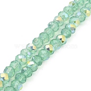 Baking Painted Transparent Glass Beads Strands, Imitation Opalite, Faceted, AB Color Plated, Round, Medium Aquamarine, 6x5mm, Hole: 1mm, about 82pcs/strand, 16.73~16.93''(42.5~43cm)(DGLA-A034-J6mm-B10)