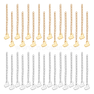 32Pcs 2 Colors 304 Stainless Steel Curb Chain Extender, End Chain, with 202 Stainless Steel Heart Charms, Golden & Stainless Steel Color, 63mm, 16Pcs/color(STAS-UN0052-19)
