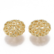 Brass Filigree Beads, Rondelle, Real 18K Gold Plated, 17x10mm, Hole: 1.8mm(X-KK-T038-92G)