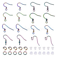 80Pcs Rainbow Color Ion Plating(IP) 304 Stainless Steel French Earring Hooks, with 120Pcs Open Jump Rings and 200Pcs Plastic Ear Nuts, 16~21x16~23mm, Hole: 2~2.5m, 22 Gauge, Pin: 0.6mm, 10Pcs/style(DIY-KS0001-29)