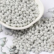 6/0 Glass Seed Beads, Opaque Colours Luster, Teardrop, Gainsboro, 4.5~5x4x3~3.5mm, Hole: 0.9mm, about 5625Pcs/Pound(SEED-M012-01A-14)